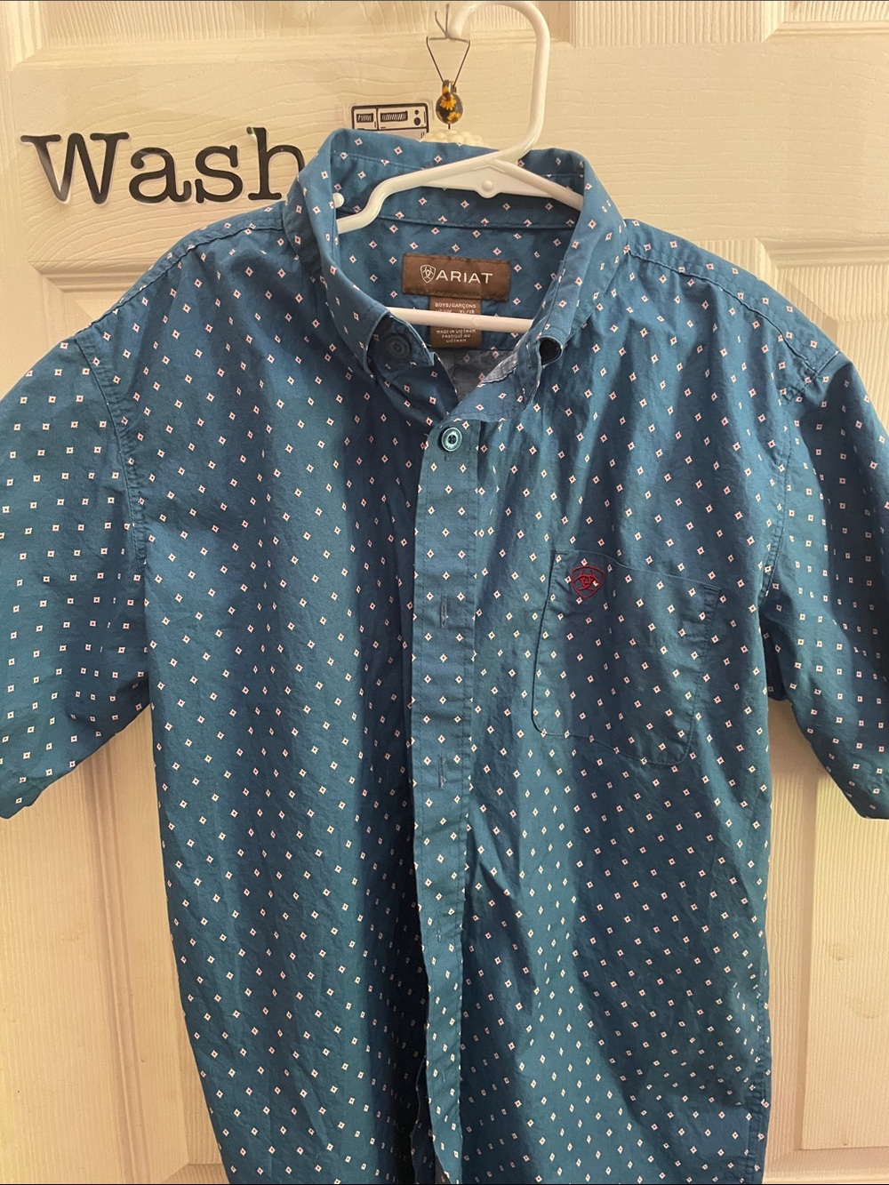 Ariat Teal Short-Sleeve Button-Down with Micro Dot Print